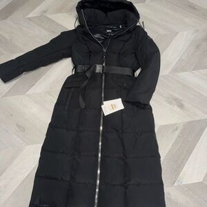 Women's Black Puffer Coat with Belt